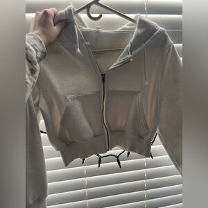 White Cropped Zip-Up Hoodie